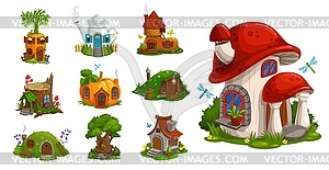 Gnome houses cartoon fantasy building icons - vector image