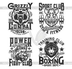 Sport t shirt prints, animals, gym, boxing club - vector clip art