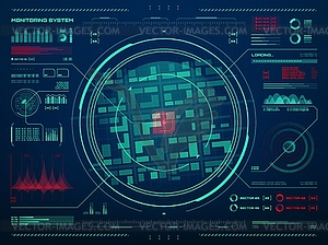 HUD security monitoring, motion tracking system - vector clipart