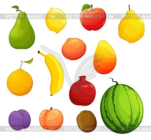 Cartoon ripe fruits, farm orchard fresh harvest - vector image