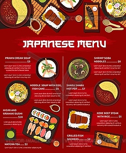 Japanese cuisine Japan meals cartoon menu - vector clip art