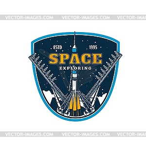 Space exploring, galaxy discovery, spaceship start - vector clip art