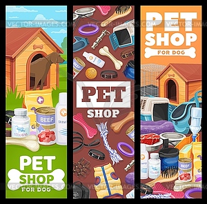 Pet shop banners, dog pet care promo cards - vector clipart