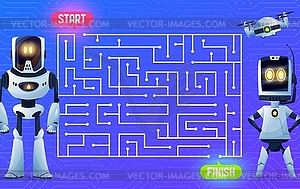 Labyrinth maze board game, robots on motherboard - color vector clipart