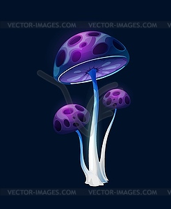 Фэнтези магия длинные фиолетовые синие грибы - векторизованное изображение