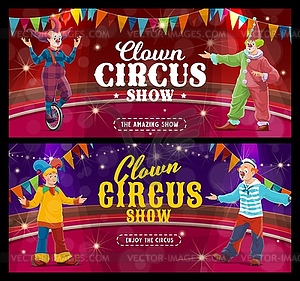 Shapito circus cartoon clowns and jesters banners - vector clip art