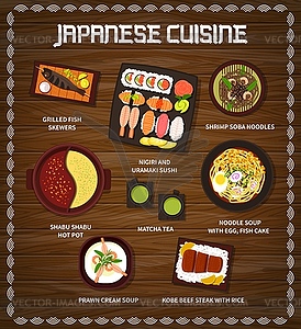 Japanese cuisine Japan meals cartoon menu - vector clipart