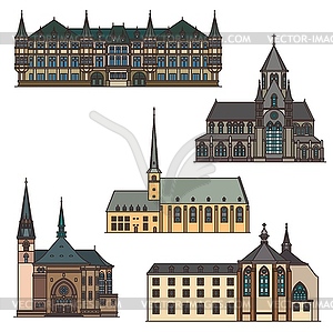 Luxembourg travel landmarks, architecture building - vector clipart