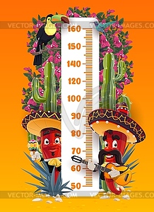 Kids height chart with Mexican mariachi - vector image