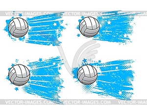 Volleyball ball, sport club halftone blue banners - vector EPS clipart