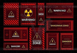 Danger zone warning frames, HUD interface alarms - royalty-free vector image