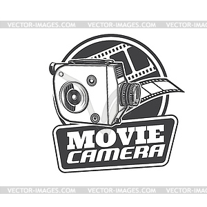 Movie camera, retro cinema theater video film icon - vector clip art