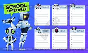 School timetable schedule with robots and drone - vector image