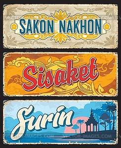 Sakon Nakhon, Sisaket and Surin province plates - vector clip art