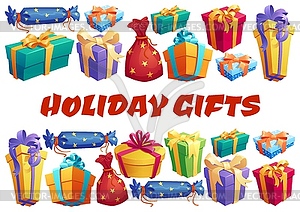 Gift boxes and presents poster, cartoon design - vector clipart