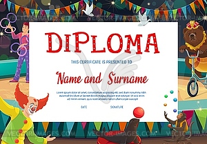 Kids diploma with shapito circus stage - vector clipart