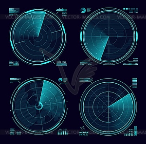 HUD military radar or army sonar blue neon display - vector clip art