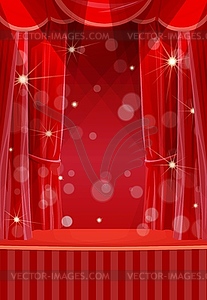 Red curtains on stage, circus or theater scene - vector clip art