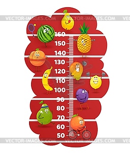 Happy fruits on stadium tracks kids height chart - vector image