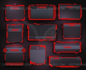 Отображение предупреждений HUD, информационные рамки предупреждений об опасности - векторный клипарт Royalty-Free