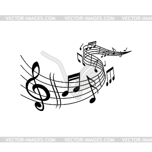 Music melody notes on wave, musical concert - vector image