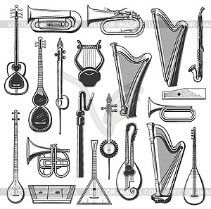 Musical instruments monochrome set - vector image