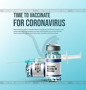 Coronavirus vaccine. Vaccination, vaccine bottle - royalty-free vector image