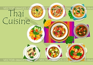 Thai cuisine food, Asian dishes, vegetables, meat - vector clip art