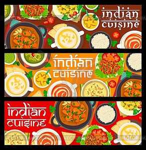 Indian food restaurant meals horizontal banners - vector clip art