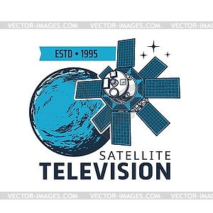 Television satellite icon, near earth shuttle - vector clipart