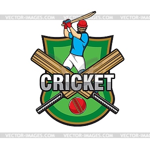 Cricket game team, league icon with bats and ball - vector image