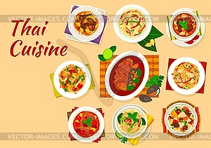 Блюда тайской кухни из мяса и овощей. - векторный клипарт / векторное изображение