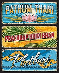 Thailand provinces tin signs, Thai metal plates - vector image