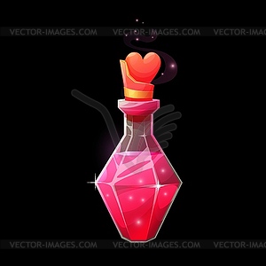 Love potion bottle, magic elixir in flask - vector image