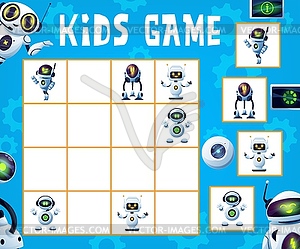 Kids sudoku game, logical riddle with robots - vector EPS clipart