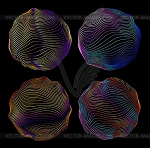 Digital wave glitch round circles, abstract neon - vector clipart