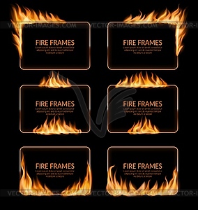 Fire burning flame frames, banners fiery borders - stock vector clipart