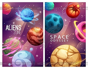 Aliens zone and space odyssey. Cartoon galaxy - vector clip art