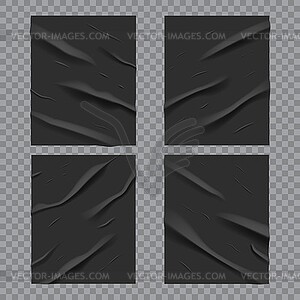Black glued wet posters. Crumpled paper texture - vector clip art