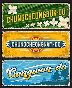 Chungcheong, Chungcheong and Gangwon tin signs - vector clipart