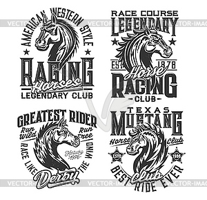 Horse ricing sport, equestrian club t-shirt prints - vector image