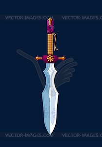 Magical cartoon dagger, steel blade Medieval sword - vector clip art