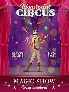 Shapito circus poster, cartoon juggler character - vector clipart / vector image