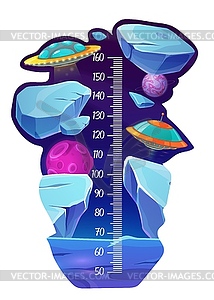 Kids height chart with alien spaceship and planet - vector clipart