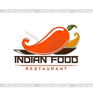 Indian cuisine food restaurant, curry and pepper - vector clip art
