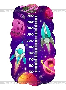 Kids height chart cartoon rockets and planets - vector clipart