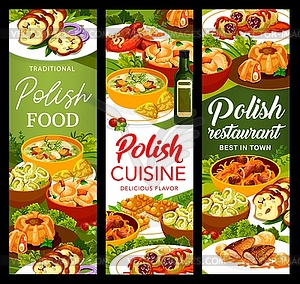 Polish cuisine meals, restaurant dishes banners - vector image