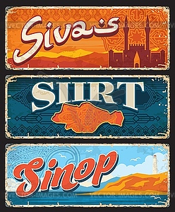 Sivas, Siirt, Sinop Turkey provinces plates - vector image