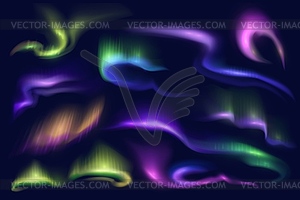 Northern polar aurora borealis lights, north sky - vector clipart