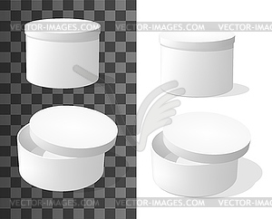 Round cardboard boxes, packaging 3d mockup - vector image